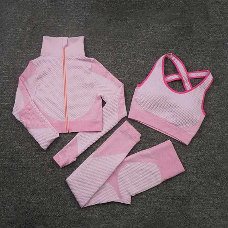 

Fitness Sport Wear Leggings Gym Seamless Yoga Suits High Support Bra Crop Top Workout Clothes 2/3 Piece Women Yoga Sets, 10 colors, as picture shown
