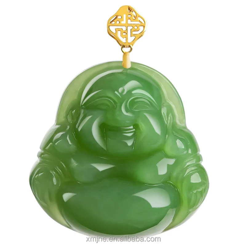 

Certified Class A Natural Hotan Jade Green Jade Buddha Pendant 18K Gold Inlaid Jade Pendant Necklace High End Atmosphere