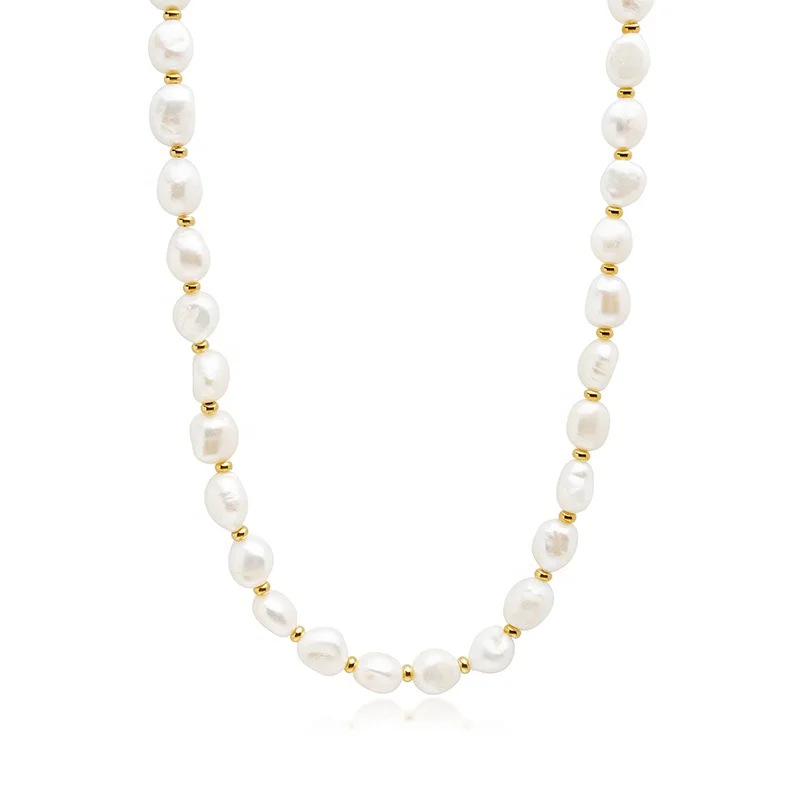 

Gemnel 925 silver 18k gold men's baroque pearl choker freshwater pearls men women necklace