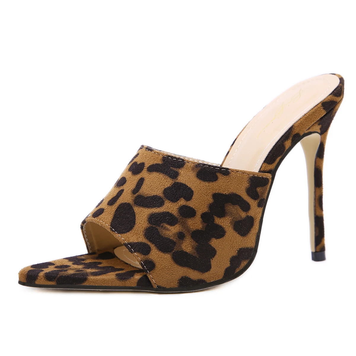 

Trendy Sexy Pointed Fish Mouth Thin Super High Heel Sandals And Slippers For Ladies, Leopard