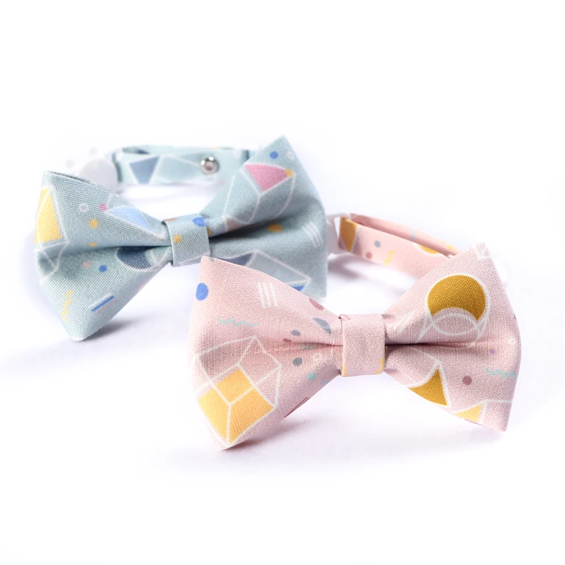 

New Bowknot Pet Collar Adjustable Cat Necklace Accessories Dog Chain Small Animal Cat Cloth Harness Safety Buckle Pet Supplies, Blue & pink
