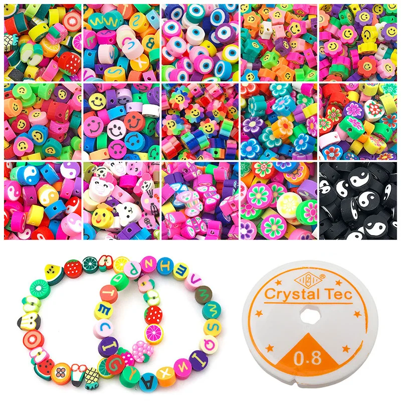 

Fruit Smiley Handmade Polymer Clay Beads Flower Letter Beads Soft Beads for Women Girls Jewelry Making DIY Bracelet, Colors