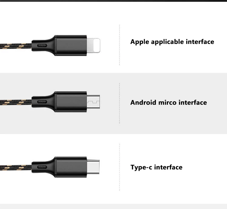 fast charge pvc or braided 0.5m 1m 1.2m 1.5m 1.8m 2m 3m 5v 3a usb 3 in 1 data cable for mobile - ANKUX.COM