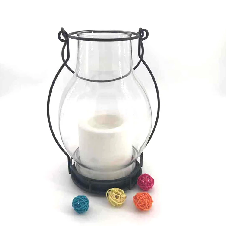 Battery Powered Metal Iron Glass Lantern Light Shape Light garden