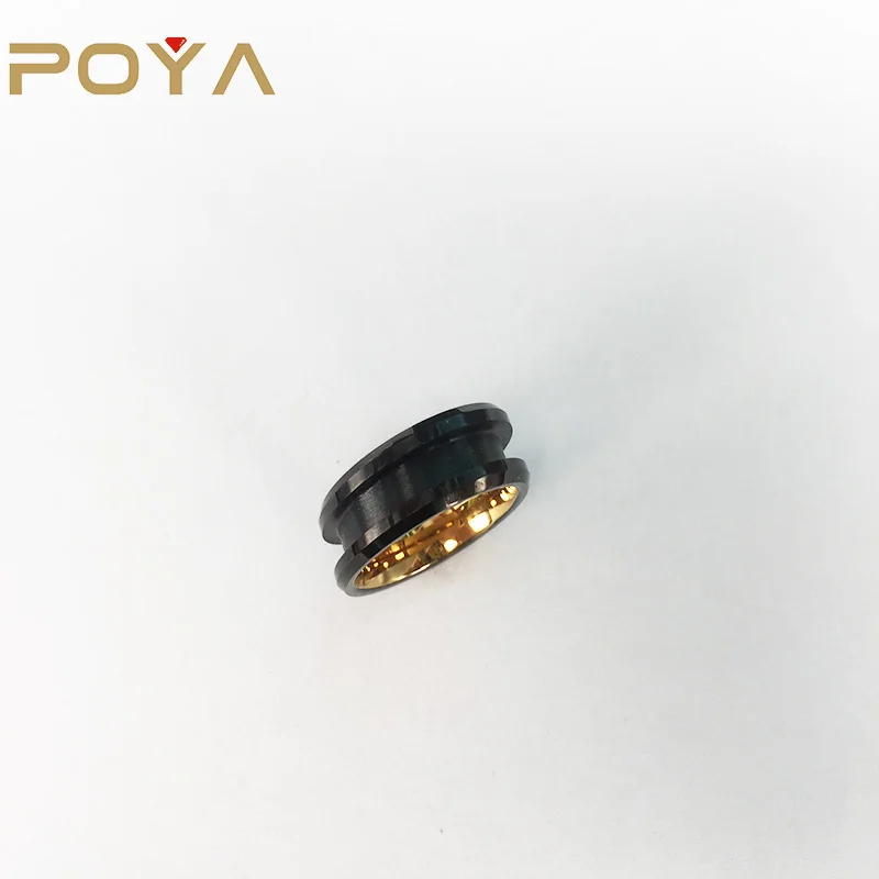 

POYA 8mm Gold And Black Plate Blank Wedding Ring For Women