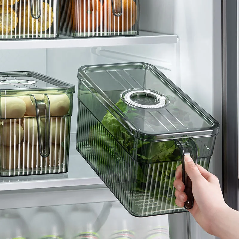 

PET Rectangular Plastic Transparent Kitchen Fruit Sorting Vegetable Fresh-keeping Box Refrigerator Storage Box With Handle