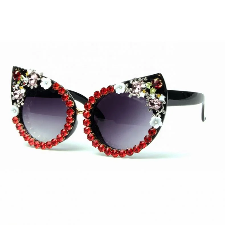 

Wholesale Cat Eye Frame Sunglasses Frame Flower Rhinestone Sunglasses Trend Matching Sunglasses, Colors