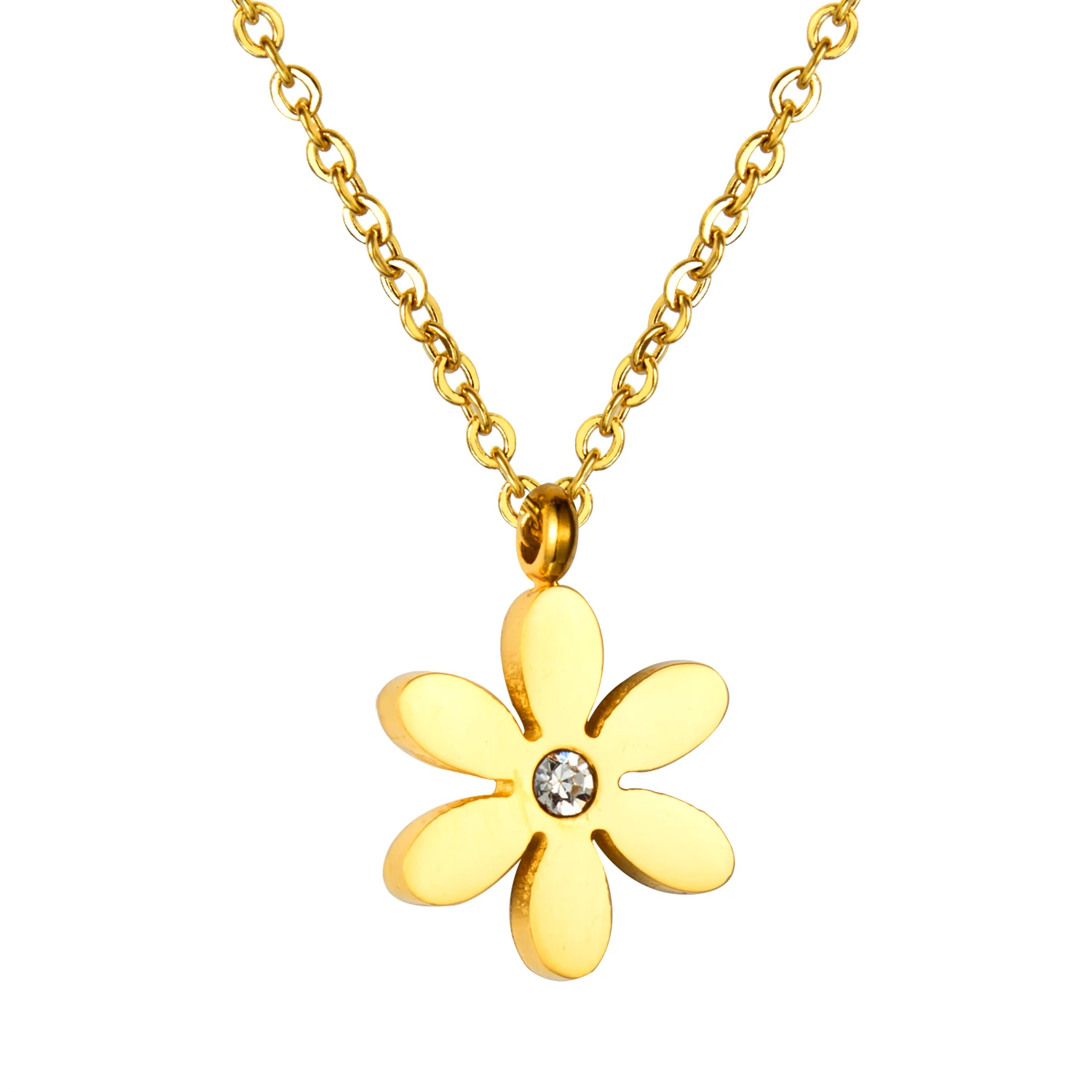 

Ason Beautiful Flower Shape Stainless Steel Necklace Zircon 18k Gold Plated Custom Engraved Necklace Jewelry, Gold/silver/mix available