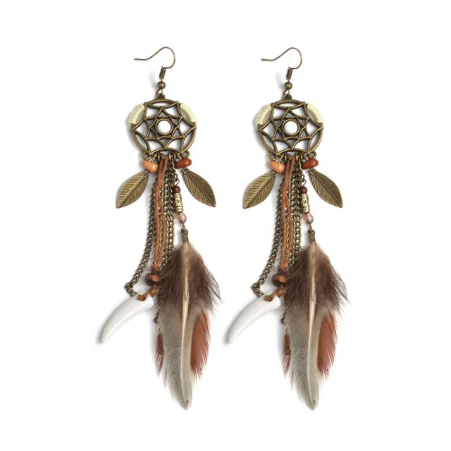 

Trendy Feather Earrings Bohemian Fringe Tassel Long Drop Dangle Earrings with Dream Catcher Design for Women Girls
