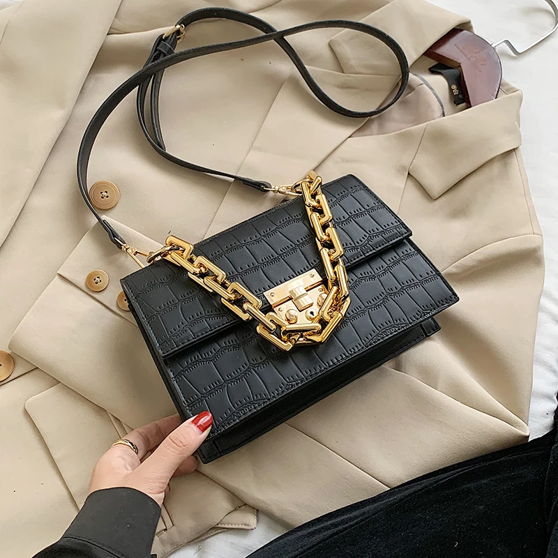 

2021 Latest Style Fashion Crocodile Pattern Small Chain Leather Handbags Luxury Shoulder Women Hand Bags