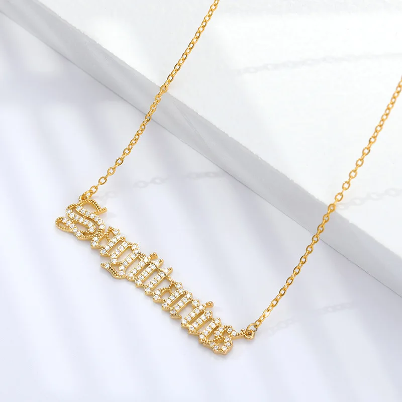 

2021 Fashion 12 Zodiac Pendant Necklace Stainless Steel Gold Plated Sign Personalized Name Old English Necklace