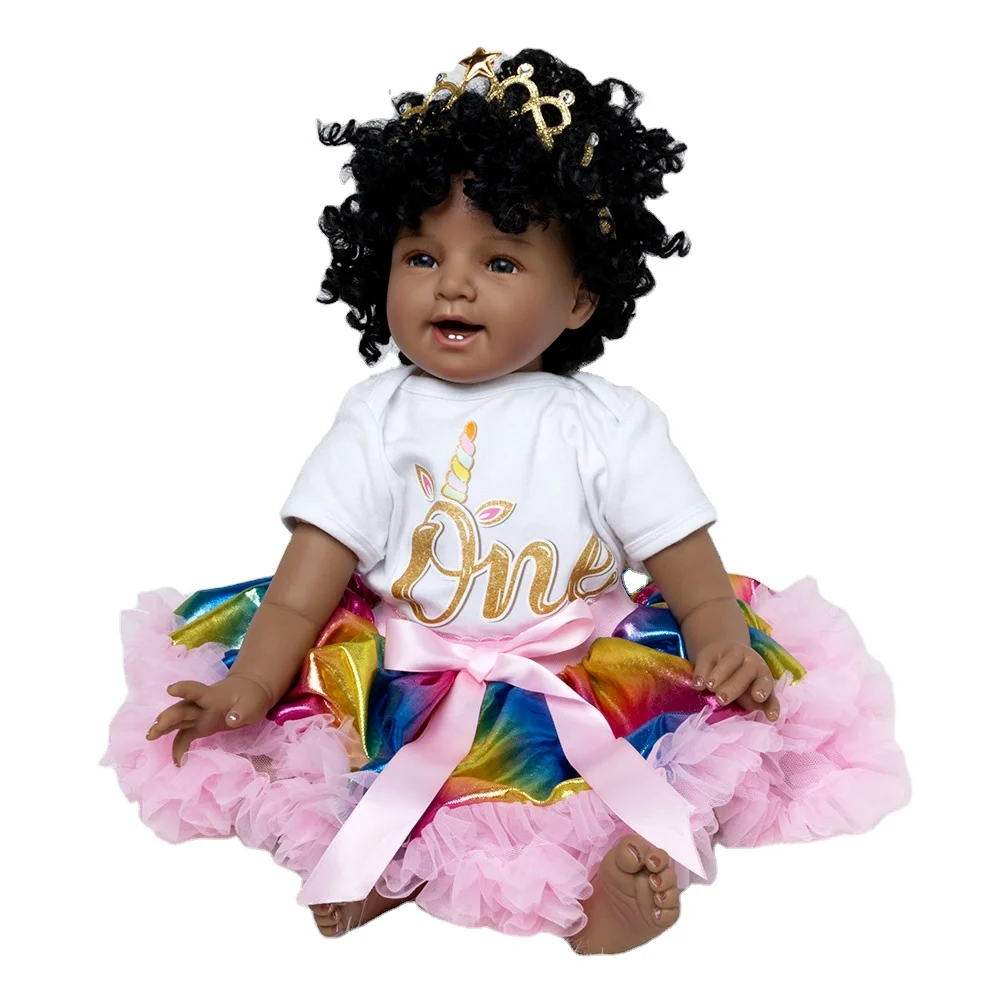 

Baby Doll Toy Girl 22 Inches Reborn Vinyl Babies Doll Black For Girls Reborn Dolls Children Toys Special Offer Toy Soft Silicone