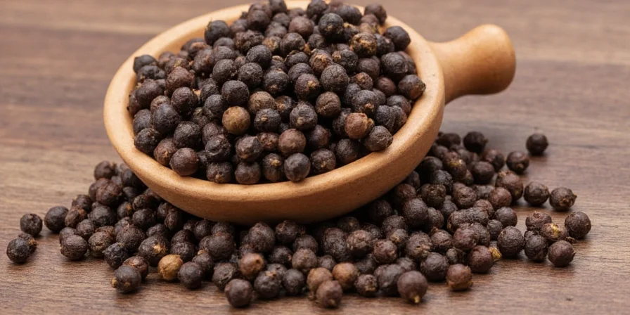 Macro Shot of Cracked Black Pepper on a Wooden Surface