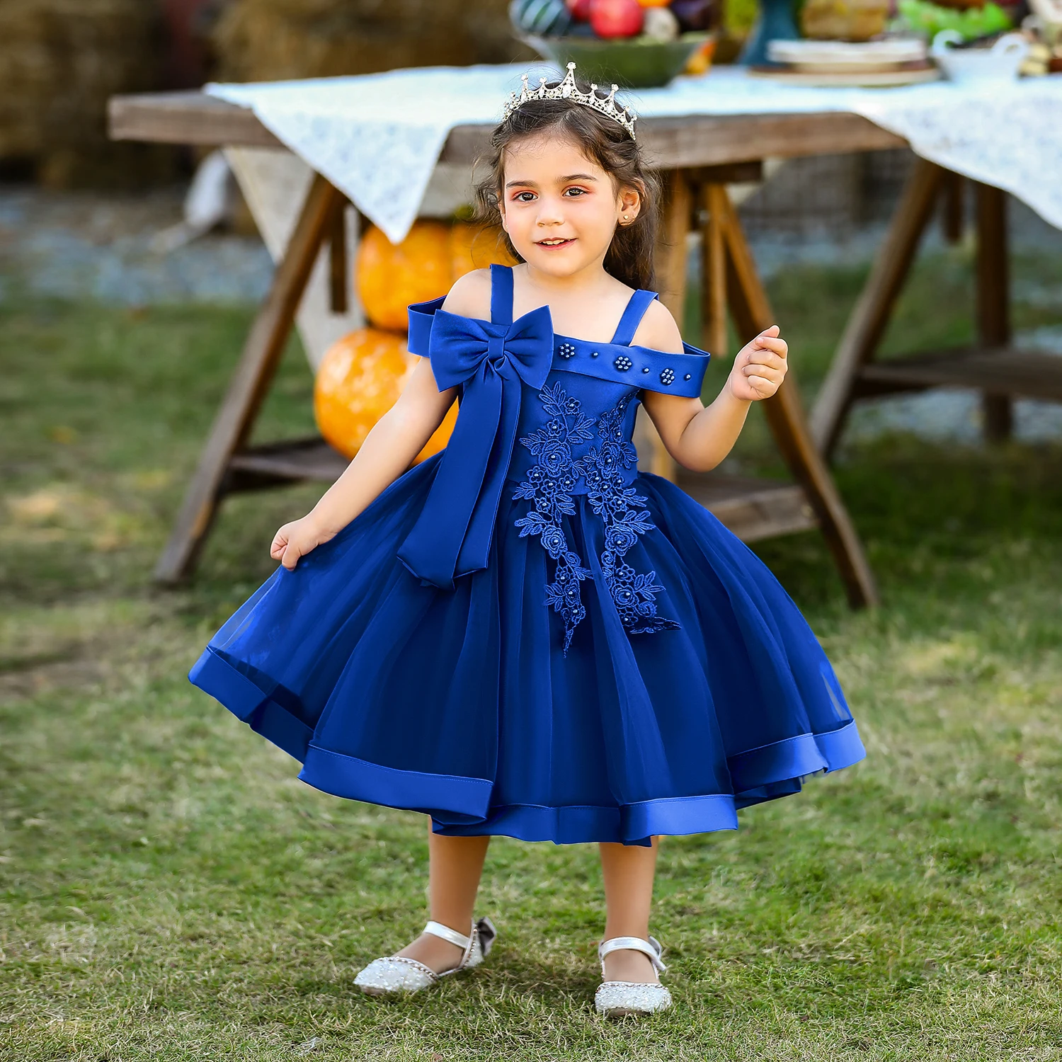 

Kids Party Wear Off Shoulder Floral Princess Baby Girl Dresses Clothes