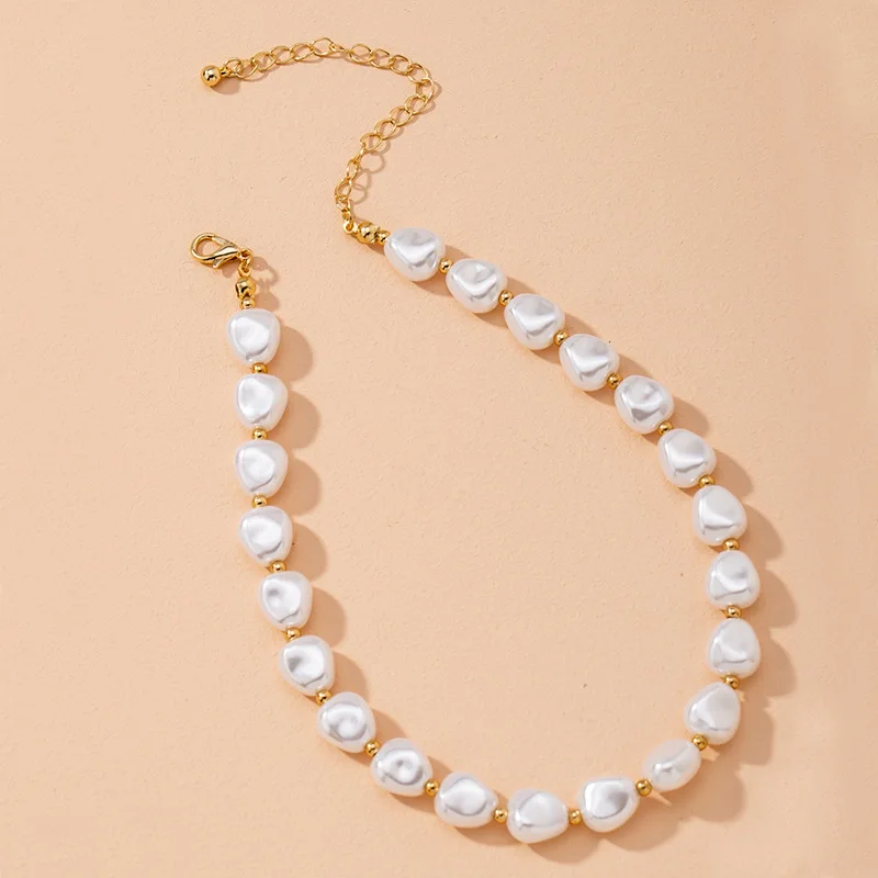 

Vintage Gold Plated Rice Beaded Pearl Choker Necklace For Women Jewelry