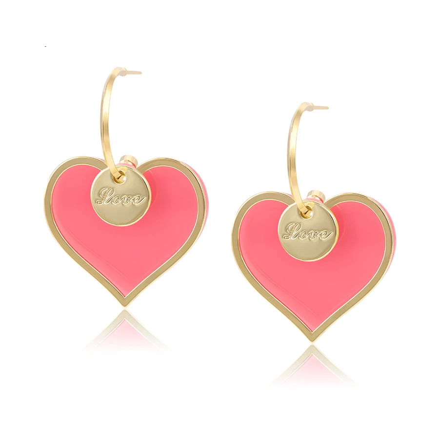 

E-1083 Xuping fashion heart shape design 14K gold color acrylic drop earrings for women