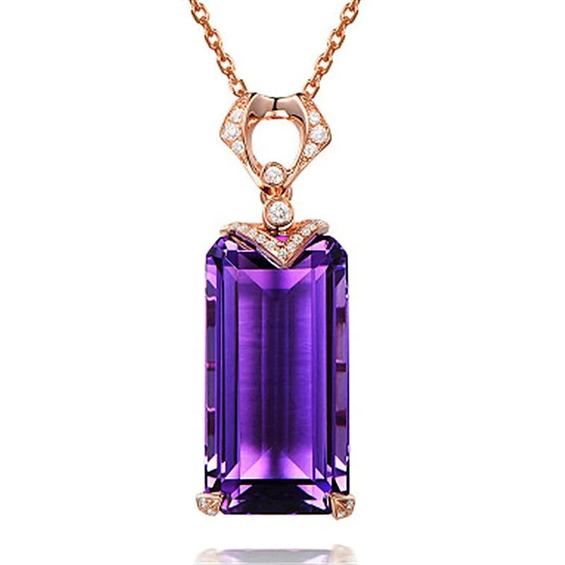 

Luxury Vintage Jewelry Fine Rectangular Purple Crystal Zircon Pendant Necklace For Women Wedding Simple Chain Couple Best Gift, Picture shows