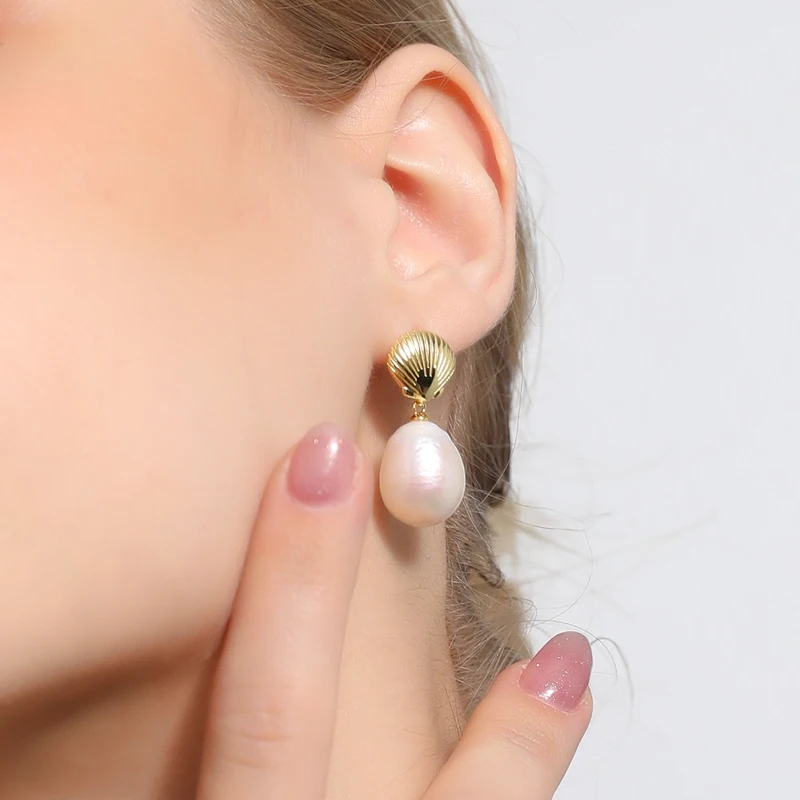 

Original Baroque Pearl Earrings Natural Freshwater S925 Sterling Silver Palace Style Pearl Drop Earring