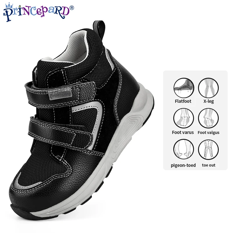 

Princepard New Arrival Wholesale Children's Corrective Shoes Black Leather Fashion Sport Shoe Orthopedic Shoes For Child
