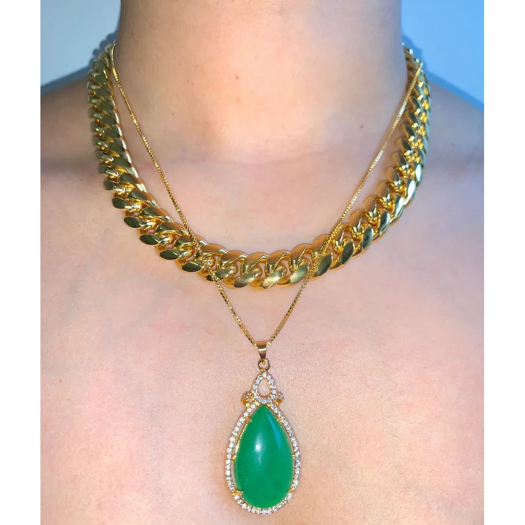 

18K gold plated 14mm wide Miami cuban link chain necklace micro pavc cz bling charm choker women jewelry