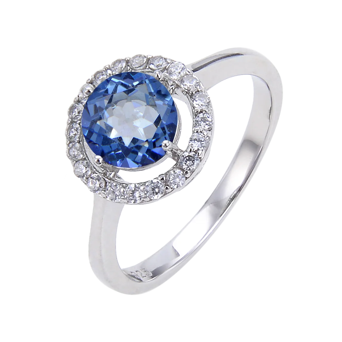 

Customize Classic Silver Rings for Women 925 with Mystice Quartz Iolite Blue Color Stone Halo Ring for Women Jewelry