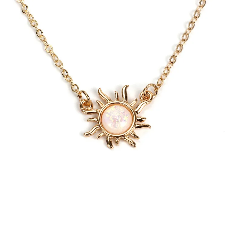 

JUHU 2021 summer New flower alloy necklace fashion sunflower opal clavicle chain cute sunflower choker alloy jewelry wholesale, Gold