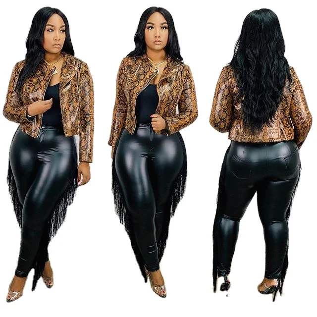

2020 Women Fall Clothing Sexy High Waist Tassel Buttock Plus Size Leather Pants Women's Trousers, Red/black