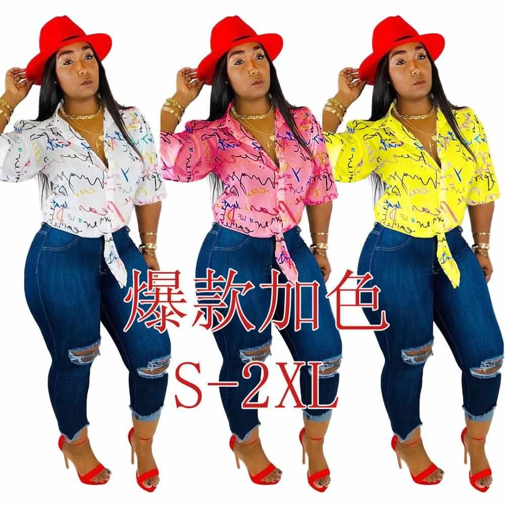 

2021 summer factory supply asymmetrical print half sleeves woman blouse top