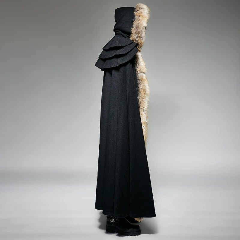 Punk Rave Y673 Gotik Erkek Kış Yeni Stil Siyah Zorba Uzun Pelerin