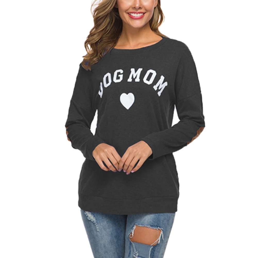 

Women's High Quality Streetwear Customized Design DOG MOM Printed O-Neck Long Sleeve Casual Shirt