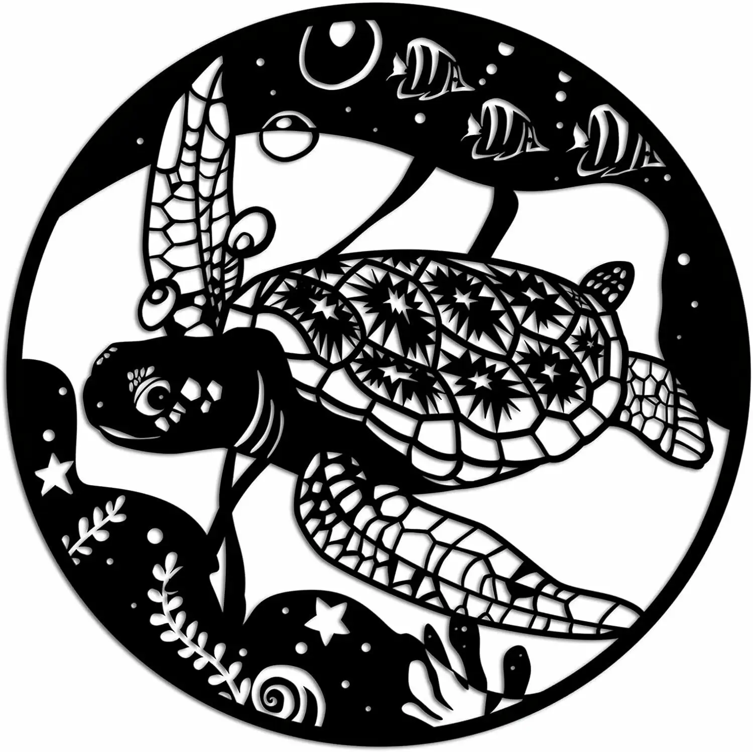 

YinfaTurtle Metal Wall Art Sea Animal Wall Sculptures Hanging Artwork Decorations TY2283, Black