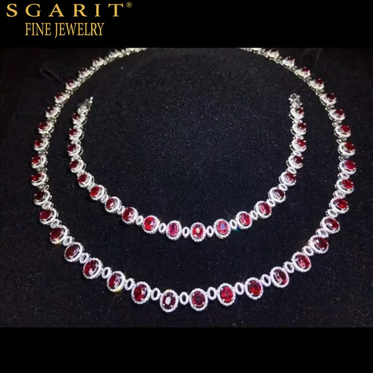 

SGARIT luxurious women party jewelry 18k gold pigeon blood red natural ruby necklace bracelet set