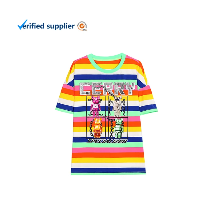 

High Quality Custom Women'S Polyester Cotton Blend T-Shirts Wholesale Yellow Striped T-Shirt For Girls, Orange/yellow