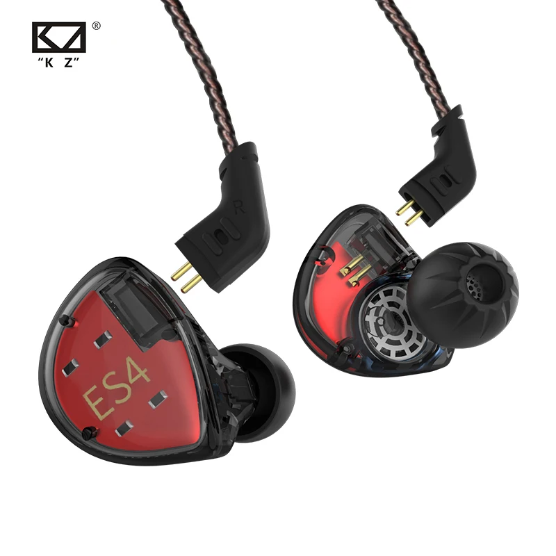 

KZ ES4 In Ear Monitors Headset Ear Earphone Bass Noise Cancelling Ear Hooks Headphones, Black/green/cyan