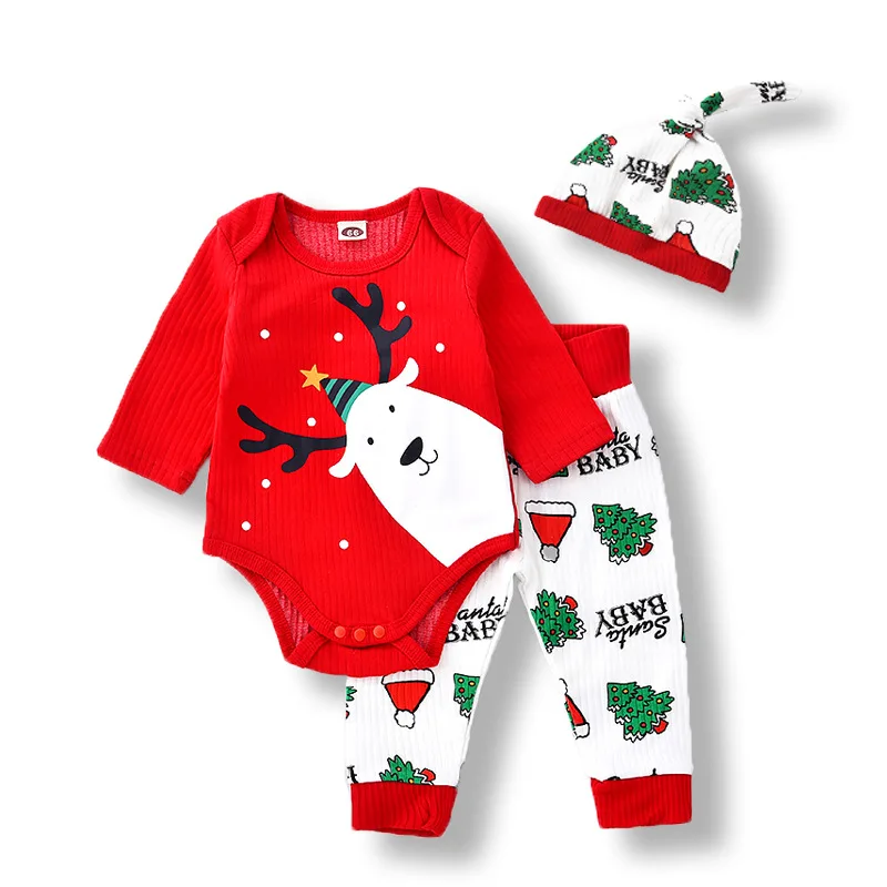 

Baby clothes Children's Christmas Dress Set Long sleeve cotton Elk print Christmas clothes Red Boys and girls clothes