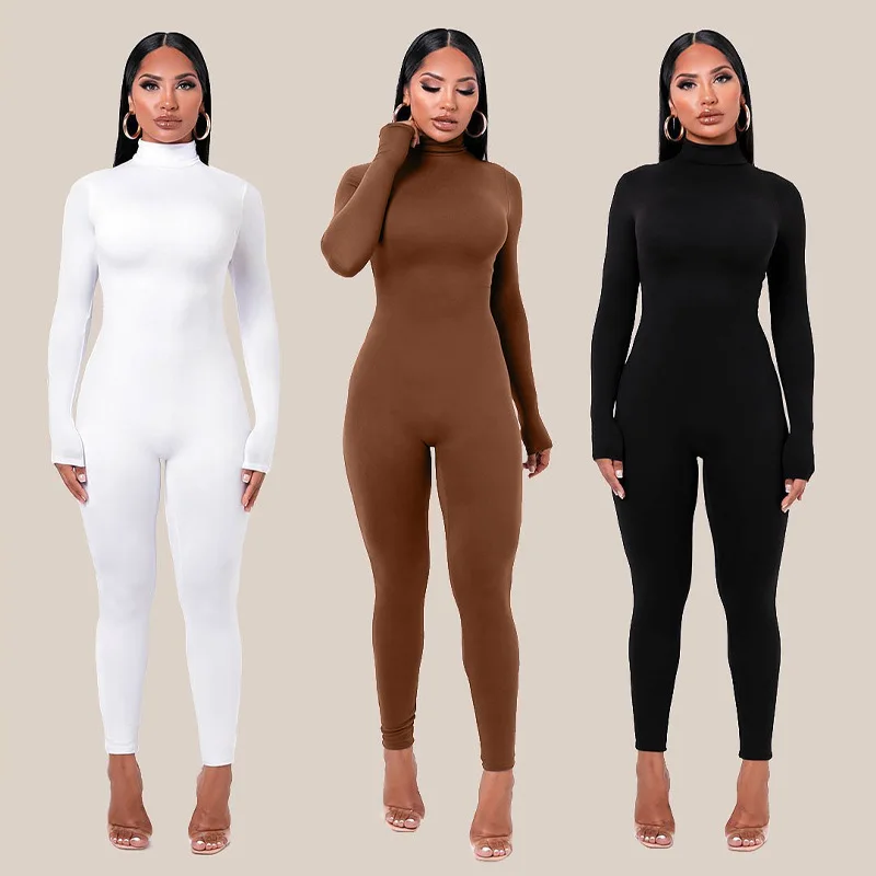

Autumn Long Sleeve Turtleneck Sexy Womens Playsuit Casual Skinny Club One Piece Workout Jumpsuit, Picture color