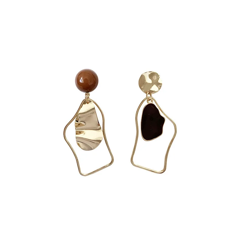 

S925 Silver Needle Retro Earrings Geometric Irregular Drop Oiled Asymmetric Earring for Girl
