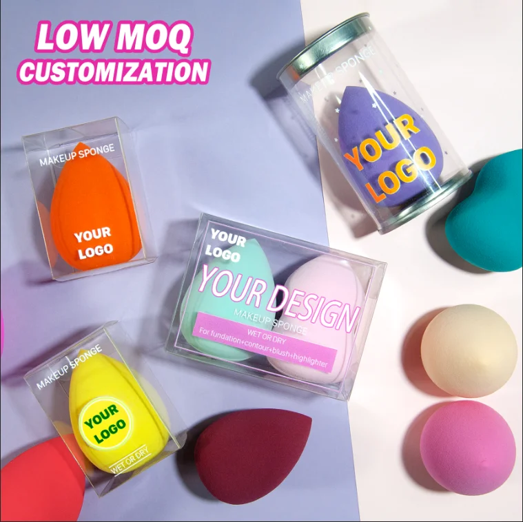 

Low MOQ Private Label Custom Logo Latex Free Super Soft Pink Wholesale Make Up Makeup Sponge Beauty Sponge Blender, Customized color