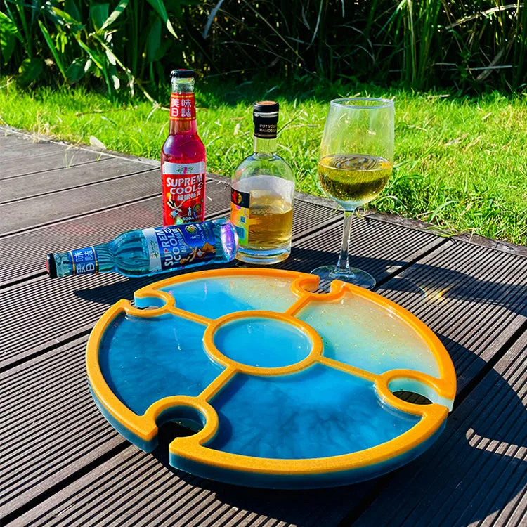 

0483 DIY Crystal Epoxy Outdoor Portable Folding Table Red Wine Glass Wine Table Beach Dinner Plate Shiny Resin Silicone Mold, White