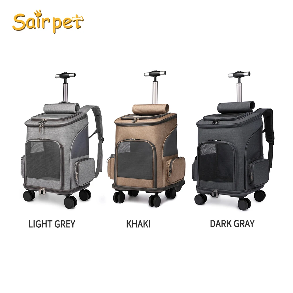 

2 in 1 Airline Approved Outdoor Pet Carrier with Wheel Pet Dog Cat Stroller Trolley Case Car Seat 3 in 1, Khaki, light gray, dark gray