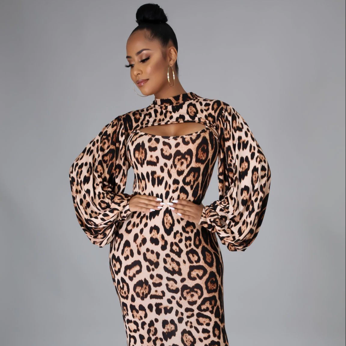 

Summer Ladies Sexy Casual Leopard Printed Long Flare Sleeve Mini Dress Women Clothes Hot Night Club Wear Girl Dresses, As pic