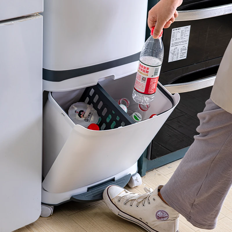 
18L/36L 3 Compartment Household Kitchen Big Trash Can Plastic Classified Garbage Can With 360 Wheel 