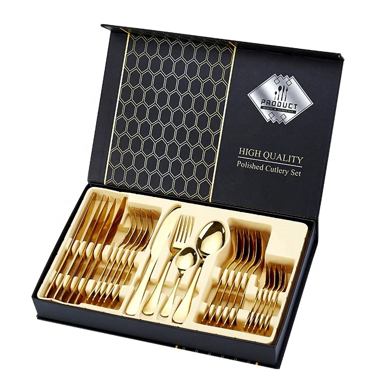 

WORTHBBUY 24PCS Silverware Set Metal Travel Flatware Set Stainless Steel Cutlery Set With Gift Box, Silver, gold, rose gold, rainbow, black