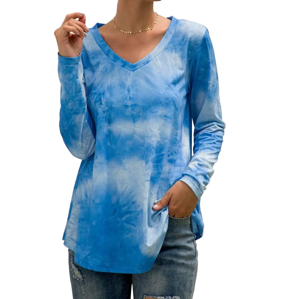 

2020 Women O-Neck Long-Sleeved Tie-Dye Slim Top