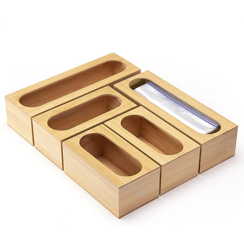 

5 pcs bamboo box for food storage organizer with 12 inch drawer storage case, Natural bamboo color