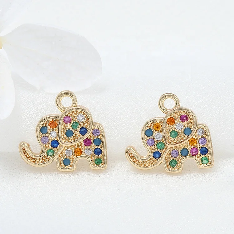 

High Quality Micro Pave Zircon 14K Gold Plated Elephant Shape Charm