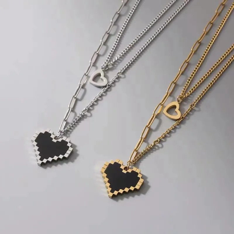 

Fashion And Light Luxury Stainless Steel Spade Heart Double Layered Necklace