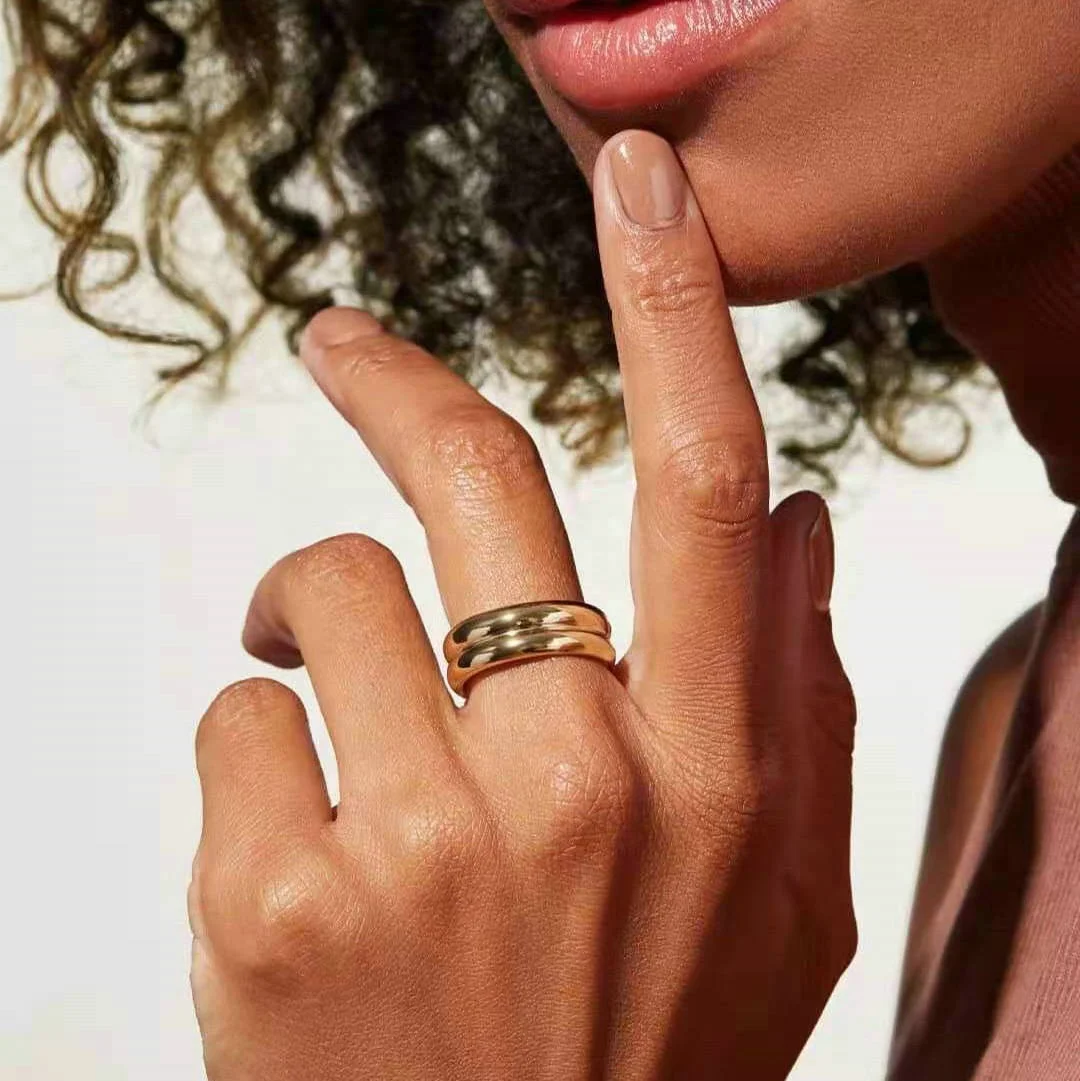 

Fashionable Titanium steel Double ring Lustrous 18K Gold IP Plating Stainless Steel Wedding Bands or Rings