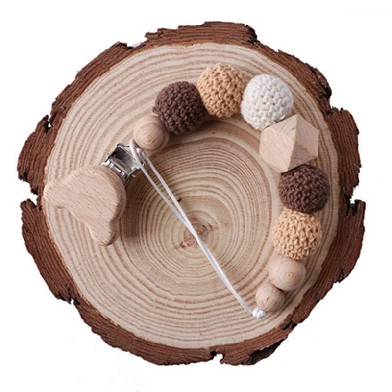 

1PCS Baby Pacifier Clip Chain Crochet Wooden Beads Pacifier Clip Wood Pacifier Clip Holder