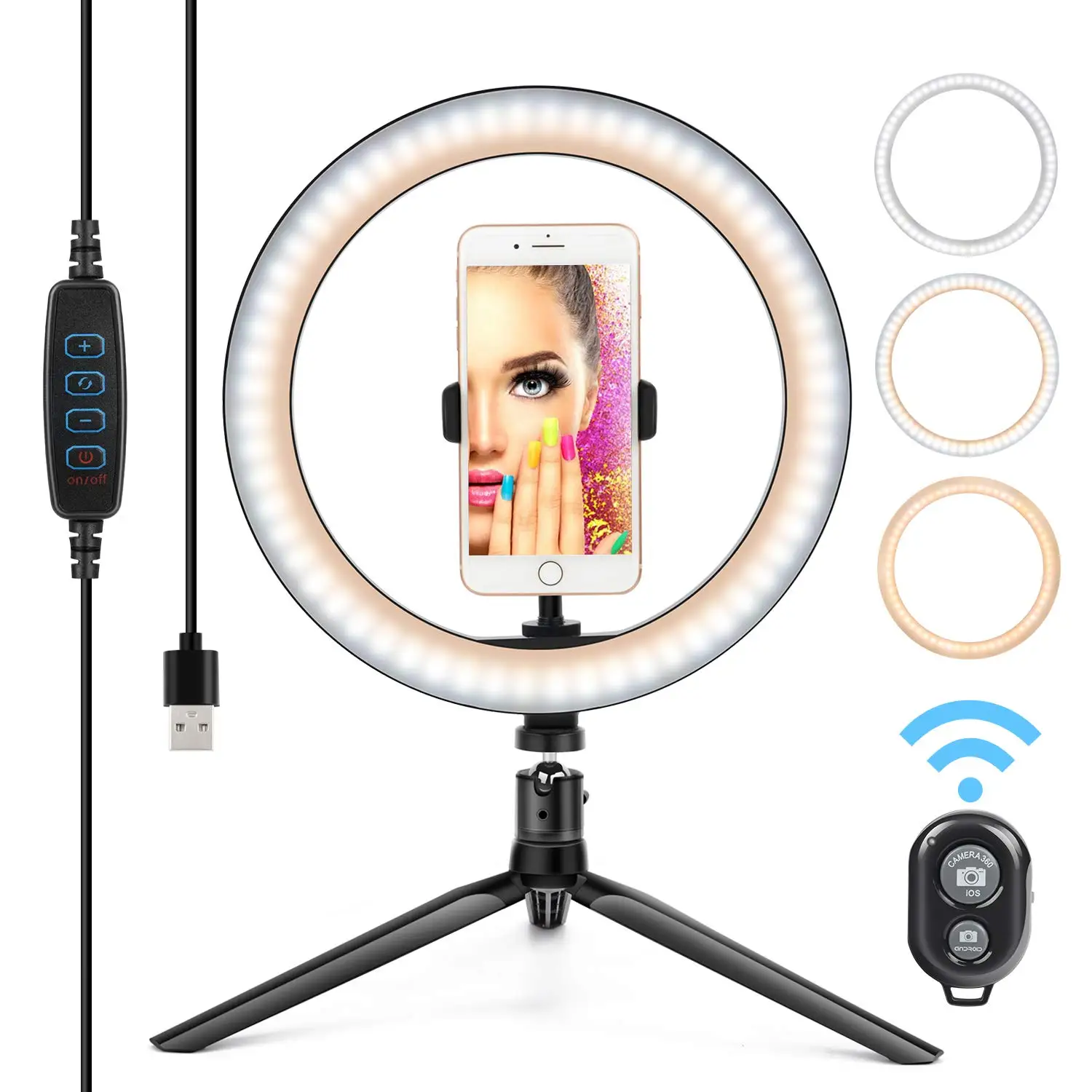 

Dimmable 26CM LED Selfie Ring Light with Remote Shutter &Desktop stand Phone Holder